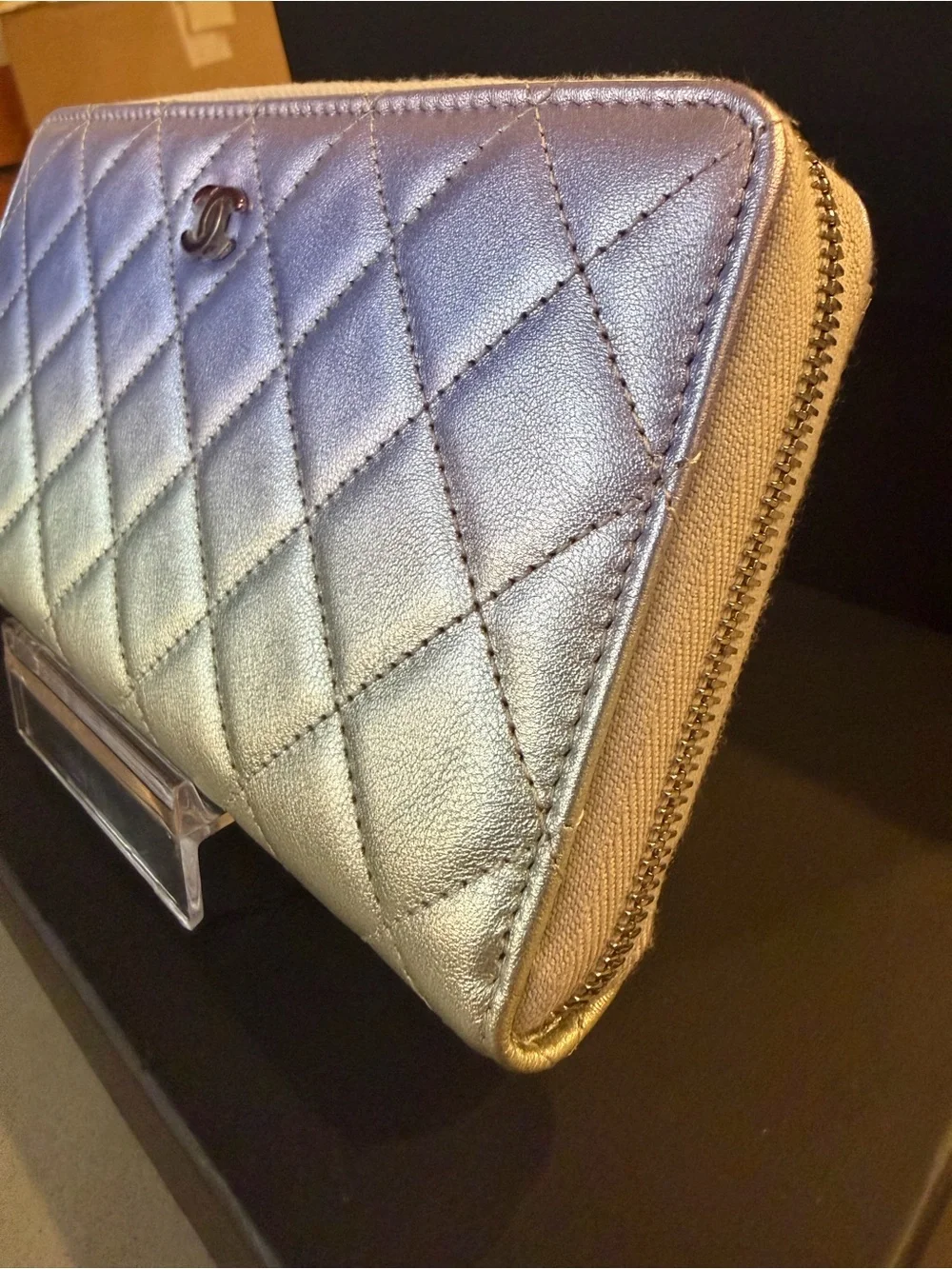 CHANEL | ✨NEW✨ Ombré Gradient Iridescent Quilted Zip Around Long Wallet